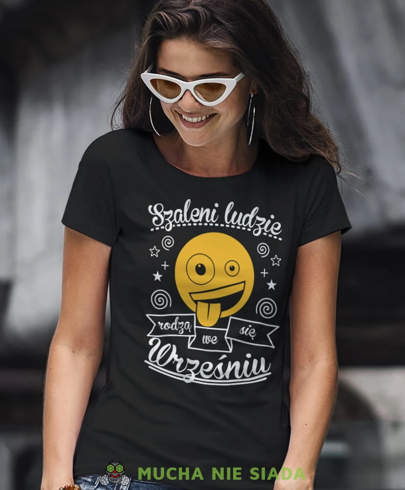 szaleni ludzie rodzą się... czarna damska koszulka urodzinowa z nadrukiem, na urodziny, na prezent.jpg