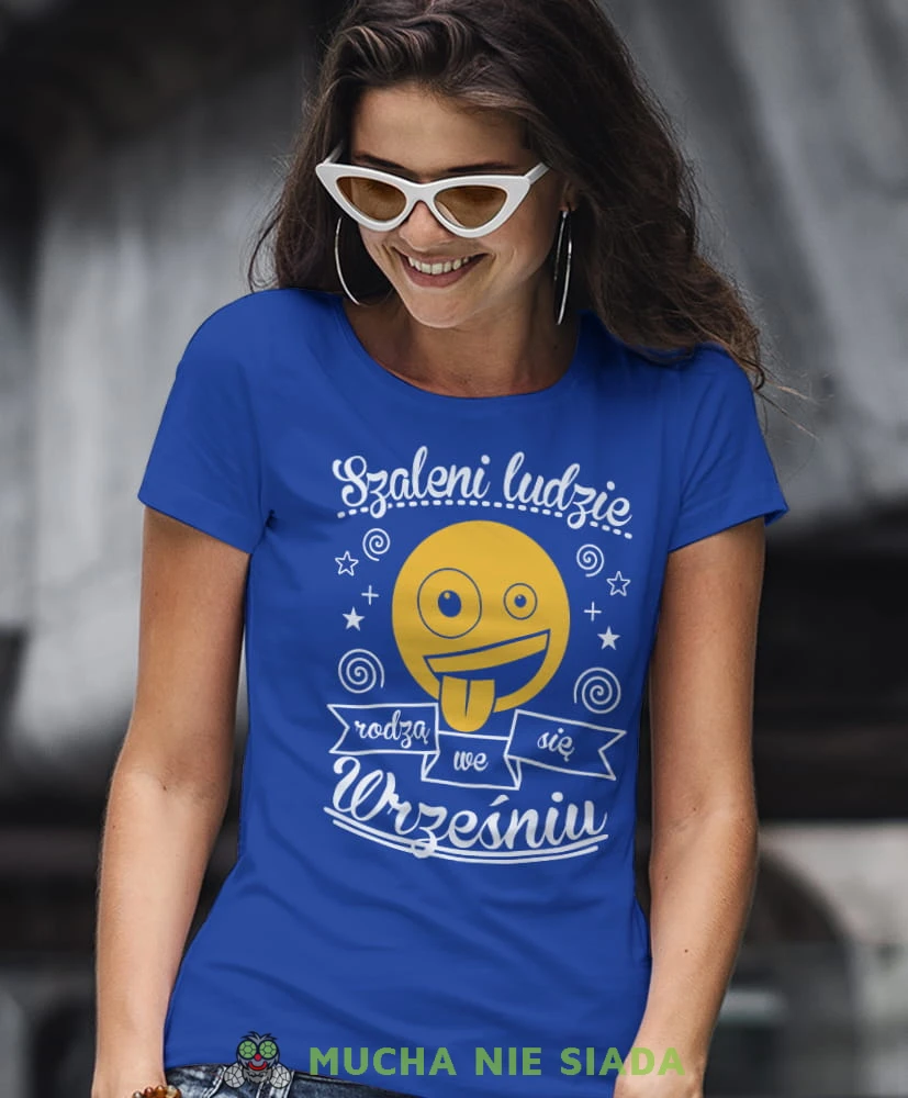 szaleni ludzie rodzą się... niebieska damska koszulka urodzinowa z nadrukiem, na urodziny, na prezent.jpg