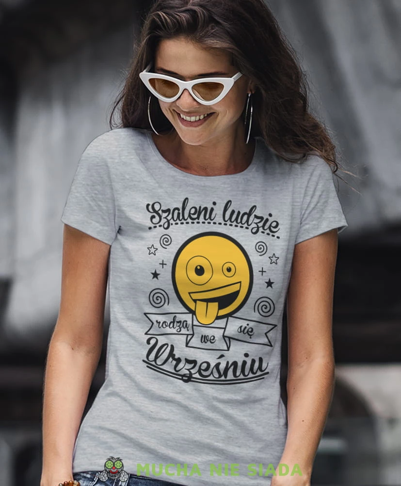 szaleni ludzie rodzą się... szara damska koszulka urodzinowa z nadrukiem, na urodziny, na prezent.jpg