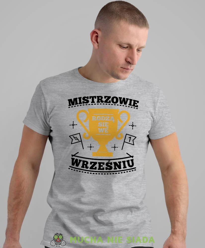 mistrzowie rodzą się... szara męska koszulka urodzinowa, na urodziny, na prezent.jpg