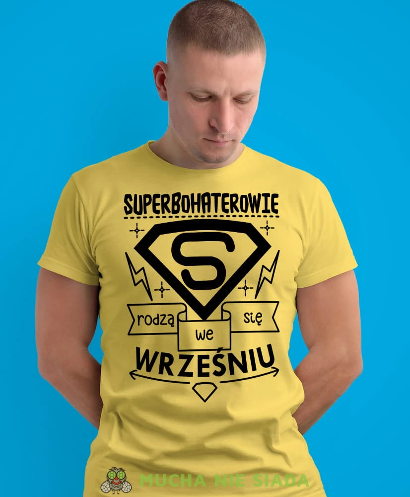 superbohaterowie rodzą się... żółta męska koszulka urodzinowa, na urodziny, na prezent.jpg