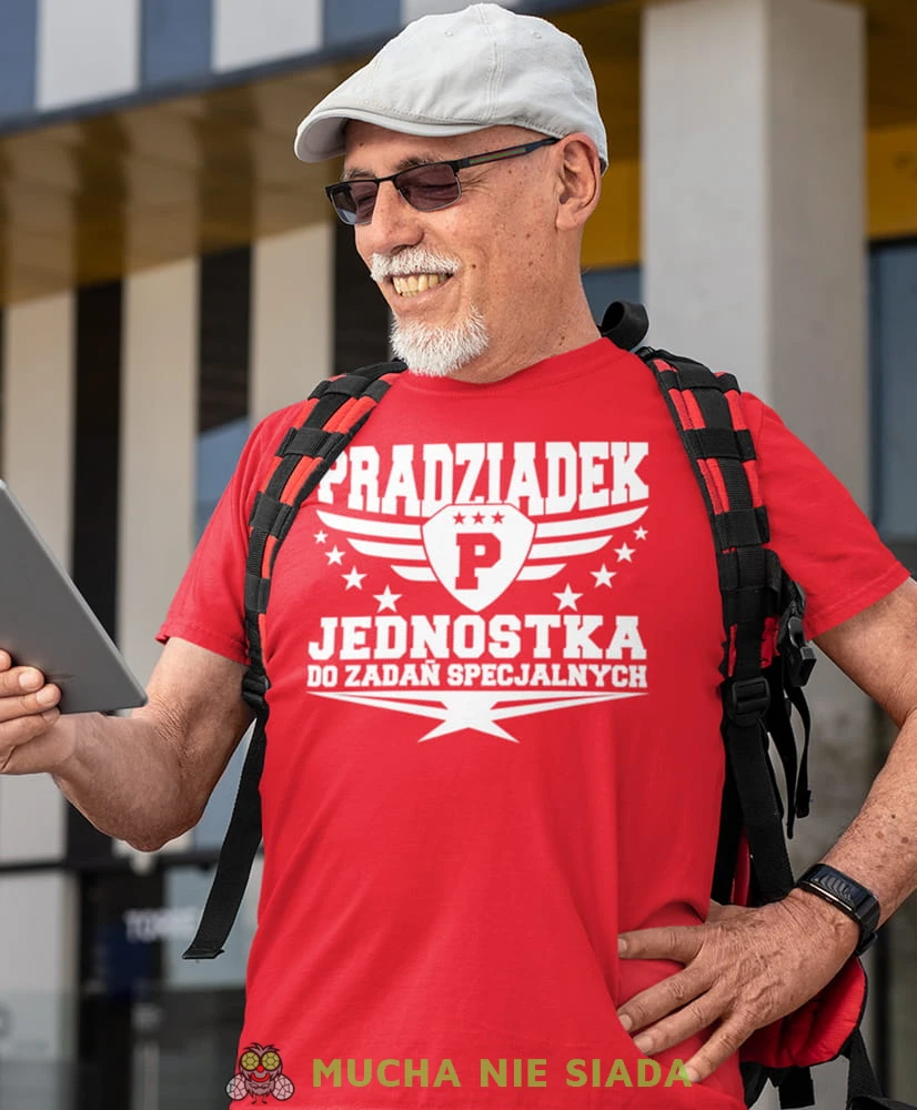 pradziadek jednostka do zadań specjalnych, czerwona koszulka męska dla pradziadka, na urodziny, na prezent.jpg