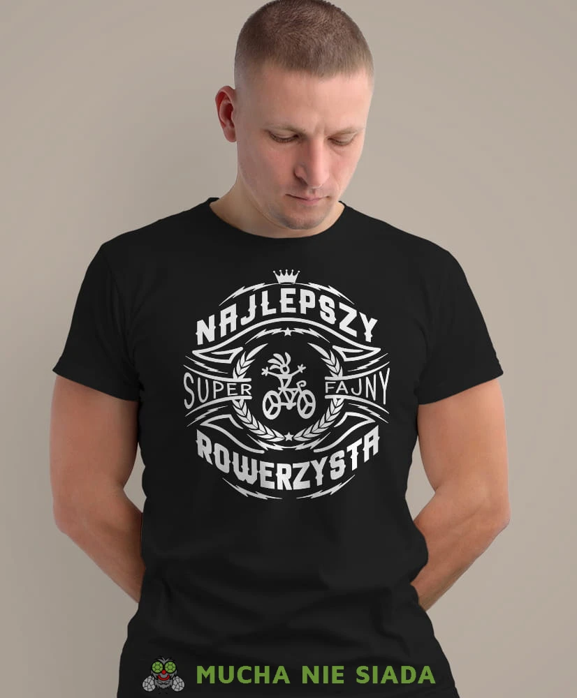 najlepszy super fajny rowerzysta, czarna męska koszulka rowerowa z nadrukiem, na rower, na co dzień, na prezent, fajna koszulka dla chłopaka, rower, rowerzysta.jpg