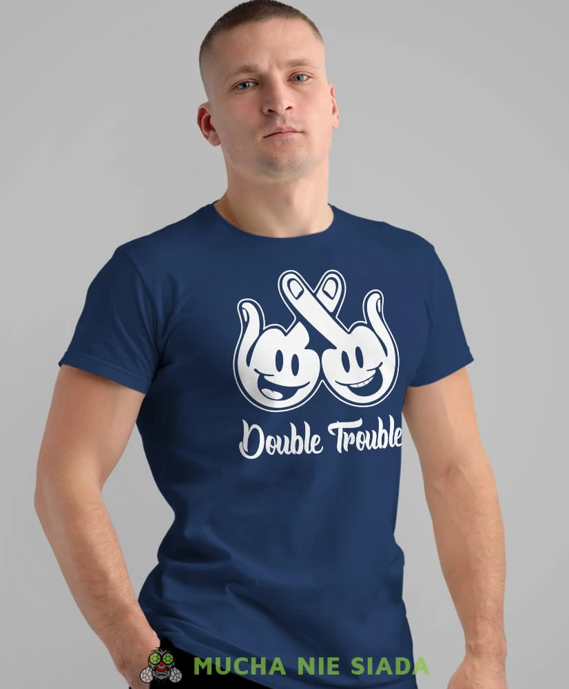double trouble, granatowa męska koszulka z nadrukiem na co dzień, na prezent, fajna koszulka, dla męża, dla chłopaka.jpg