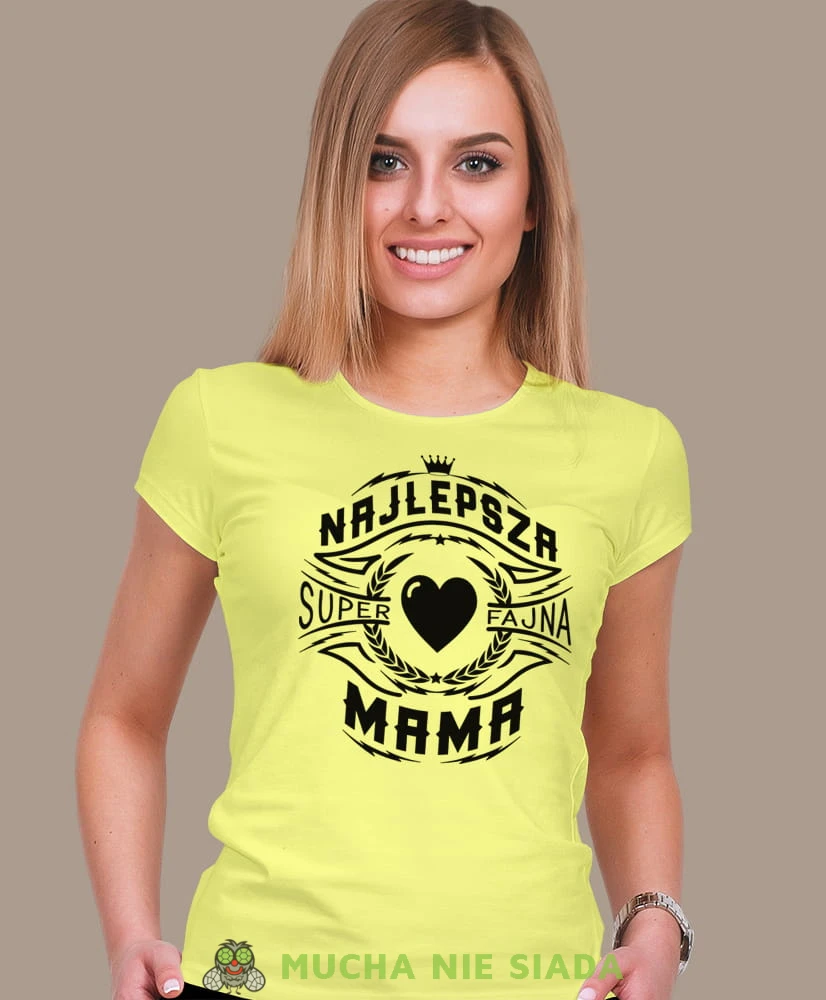 najlepsza super fajna mama, żółta koszulka dla mamy, prezent dla mamy, na prezent, fajna koszulka, dzień mamy.jpg