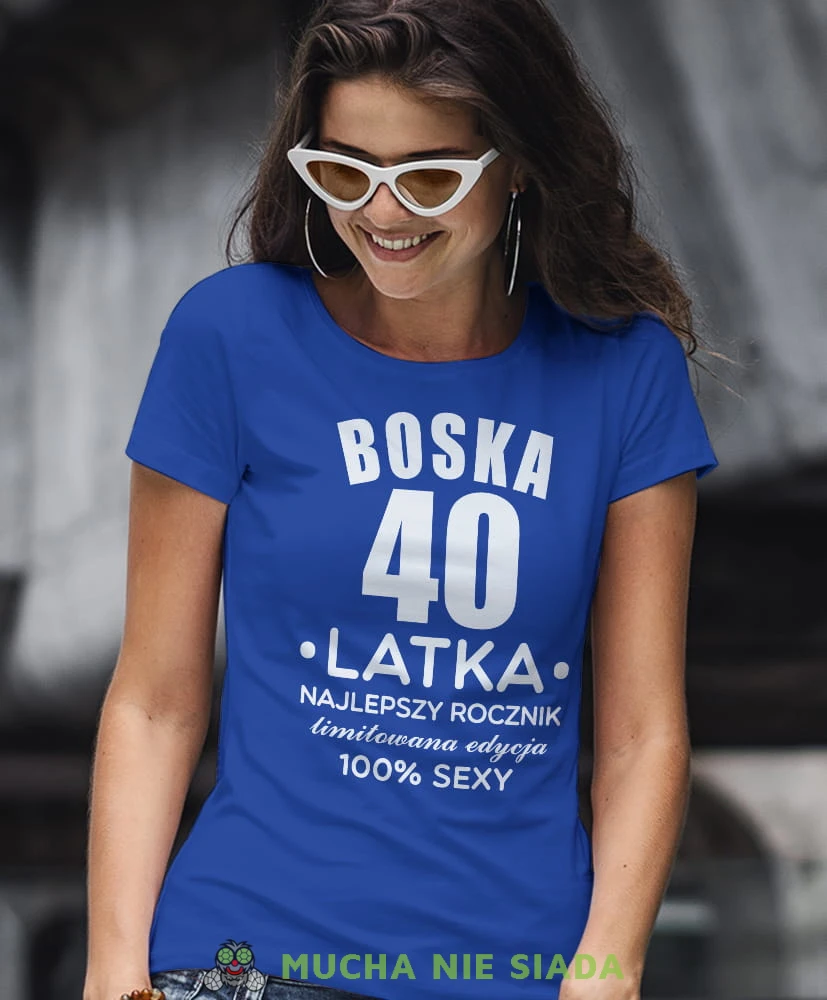 boska limitowana edycja 100% sexy, niebieska damska koszulka urodzinowa z nadrukiem, na urodziny, na prezent.jpg