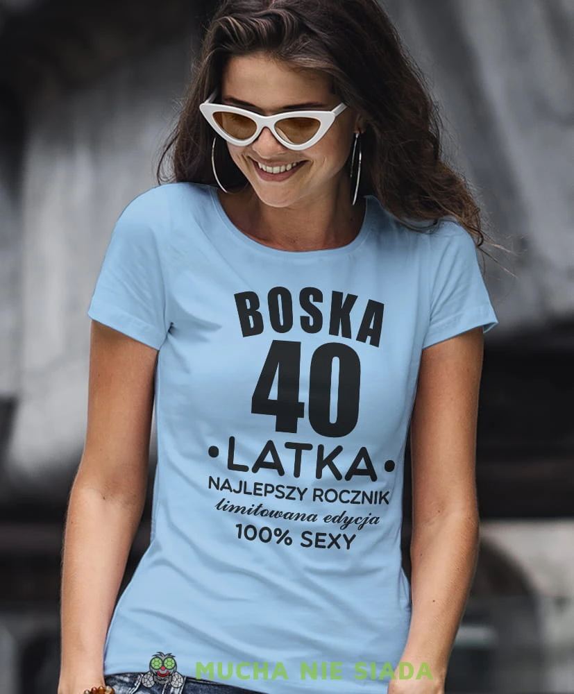 boska limitowana edycja 100% sexy, jasnoniebieska damska koszulka urodzinowa z nadrukiem, na urodziny, na prezent.jpg