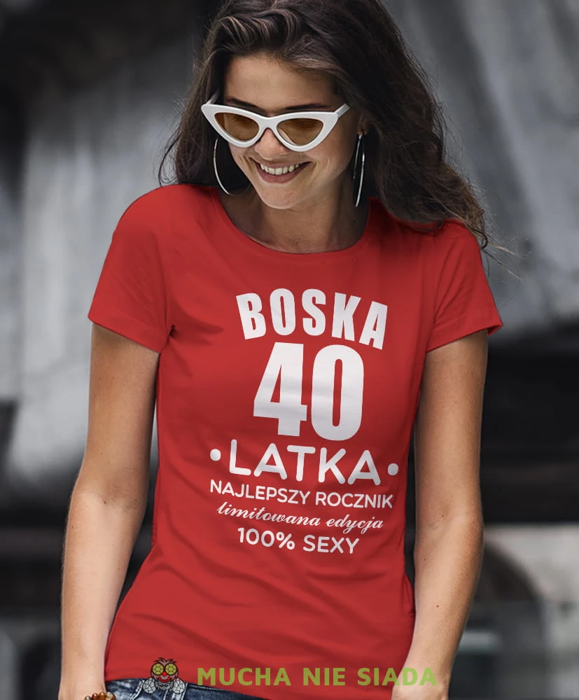 boska limitowana edycja 100% sexy, czerwona damska koszulka urodzinowa z nadrukiem, na urodziny, na prezent.jpg