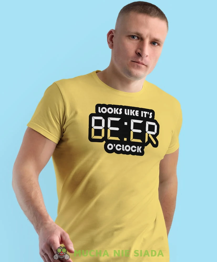 looks like it's beer o'clock, żółta męska koszulka z nadrukiem na co dzień, na prezent, fajna koszulka.jpg