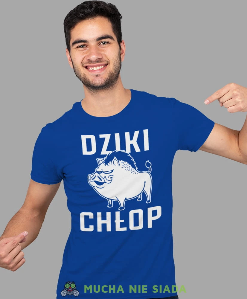 dziki chłop, niebieska męska koszulka z nadrukiem na co dzień, na prezent, fajna koszulka.jpg
