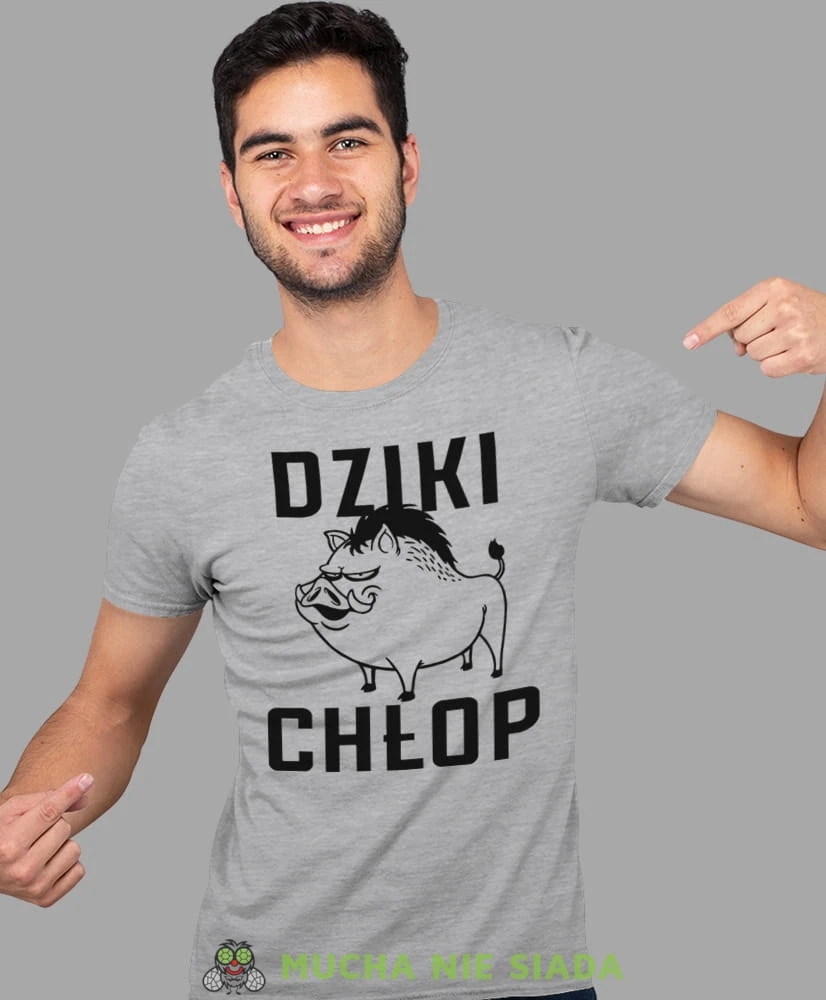 dziki chłop, szara męska koszulka z nadrukiem na co dzień, na prezent, fajna koszulka.jpg