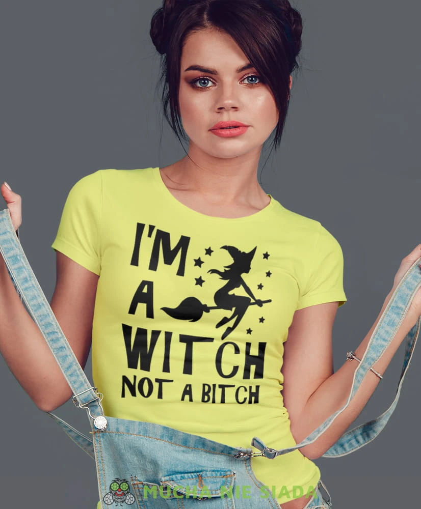 i'm a witch not a bitch, żółta damska koszulka z nadrukiem na prezent dla dziewczyny dla żony.jpg