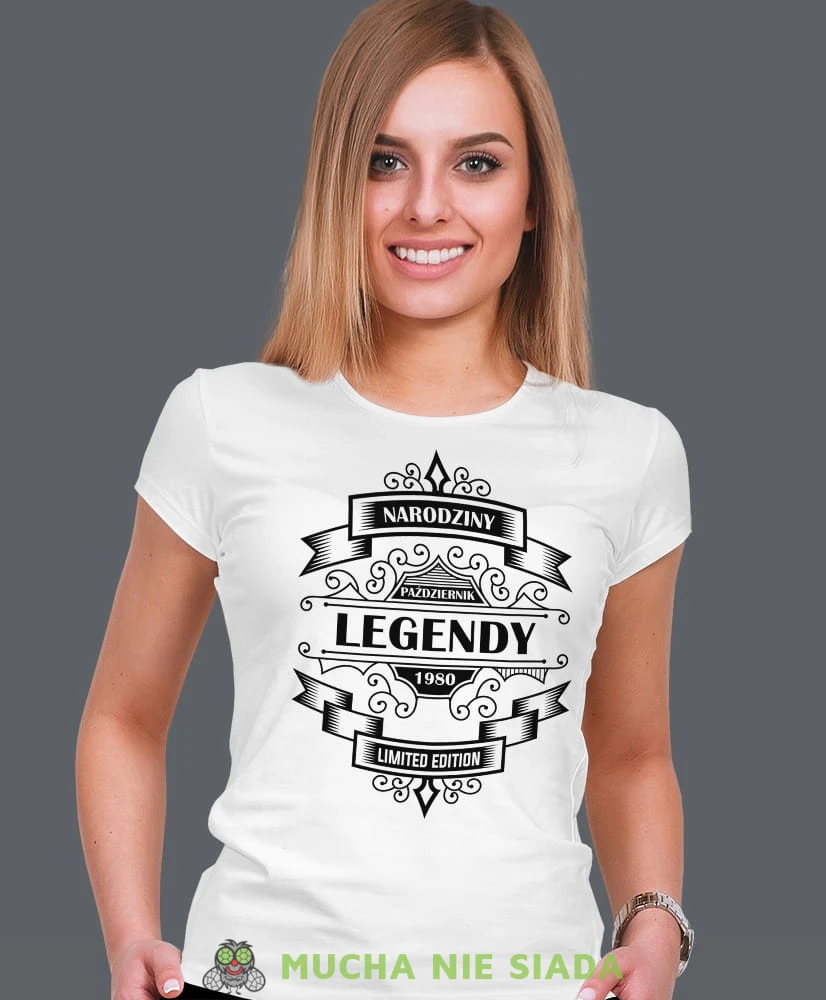 narodziny legendy limited edition, biała damska koszulka urodzinowa z nadrukiem, na urodziny, na prezent.jpg