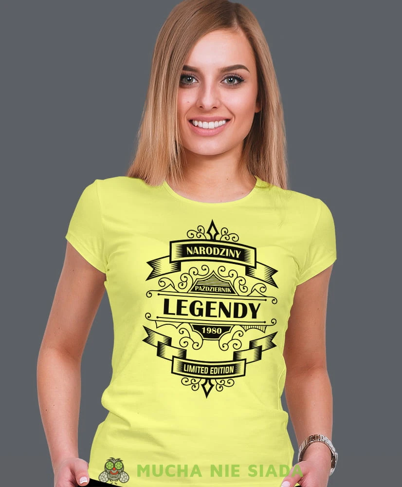 narodziny legendy limited edition, żółta damska koszulka urodzinowa z nadrukiem, na urodziny, na prezent.jpg