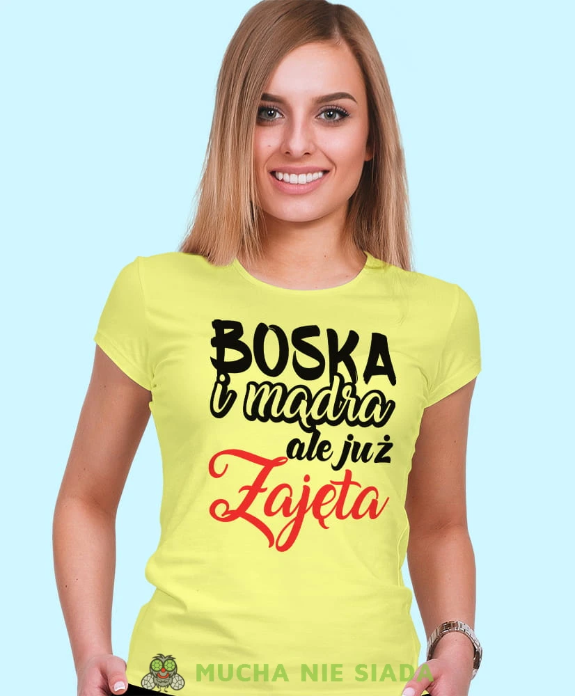 boska mądra ale już zajęta, żółta damska koszulka z nadrukiem na prezent, fajna koszulka, dla dziewczyny dla żony.jpg