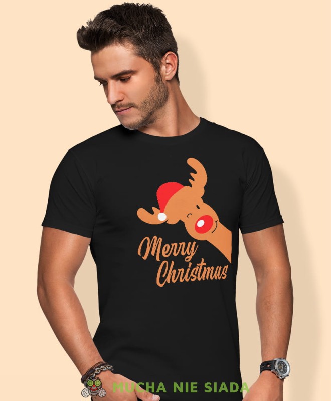 merry christmas renifer koszulka świąteczna , czarna męska koszulka z nadrukiem na co dzień, na prezent, fajna koszulka, dla chłopaka, dla męża, mucha nie siada.jpg
