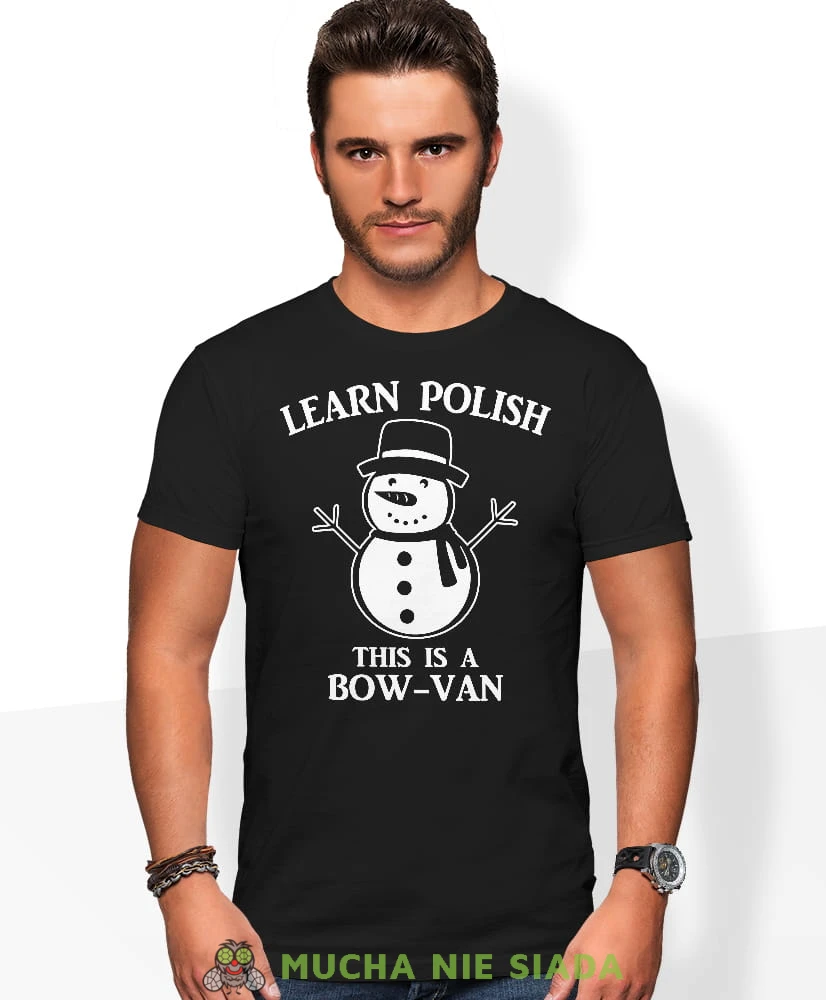 learn polish this is a bow van, czarna męska koszulka z nadrukiem na co dzień, na prezent, fajna koszulka, dla chłopaka, dla męża, mucha nie siada, koszulka świąteczna.jpg