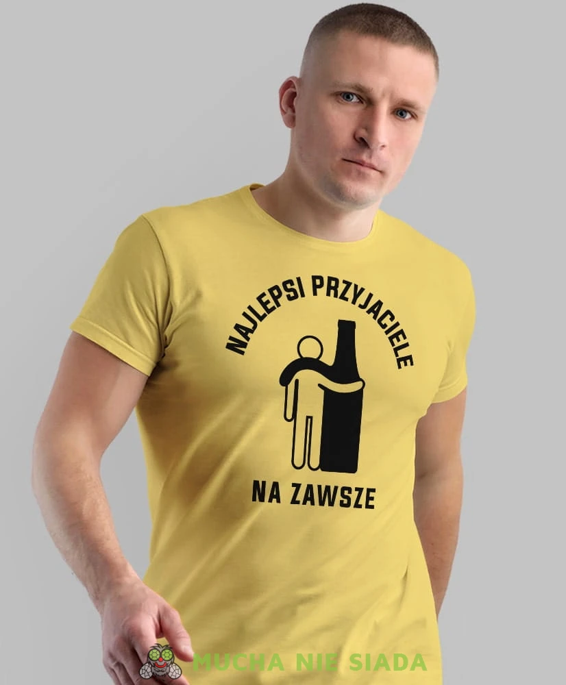 najlepsi przyjaciele na zawsze, żółta męska koszulka z nadrukiem na co dzień, na prezent, fajna koszulka, dla chłopaka, dla męża, dla kolegi, mucha nie siada-min.jpg