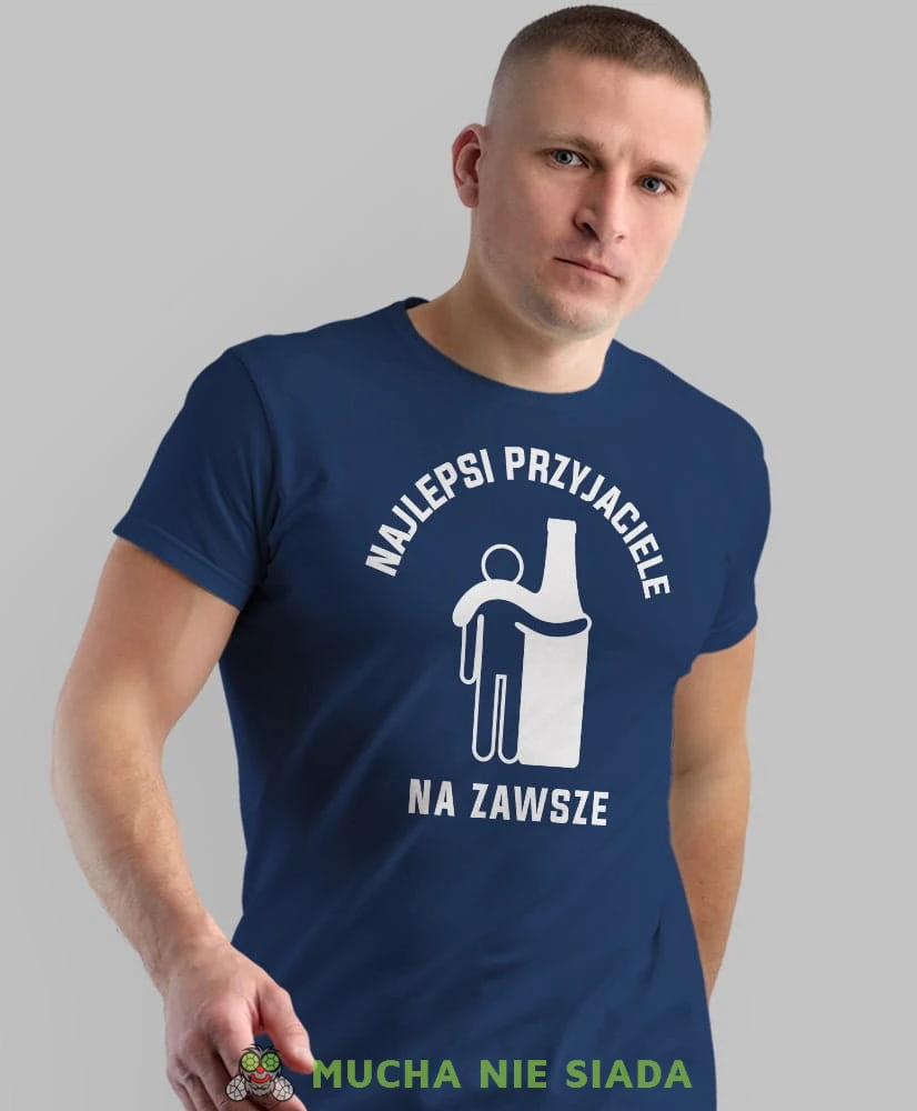 najlepsi przyjaciele na zawsze, granatowa męska koszulka z nadrukiem na co dzień, na prezent, fajna koszulka, dla chłopaka, dla męża, dla kolegi, mucha nie siada-min.jpg