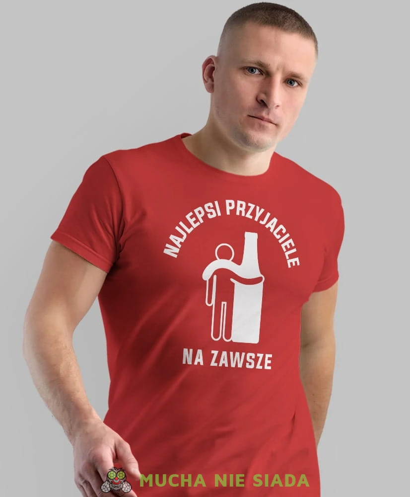 najlepsi przyjaciele na zawsze, czerwona męska koszulka z nadrukiem na co dzień, na prezent, fajna koszulka, dla chłopaka, dla męża, dla kolegi, mucha nie siada-min.jpg