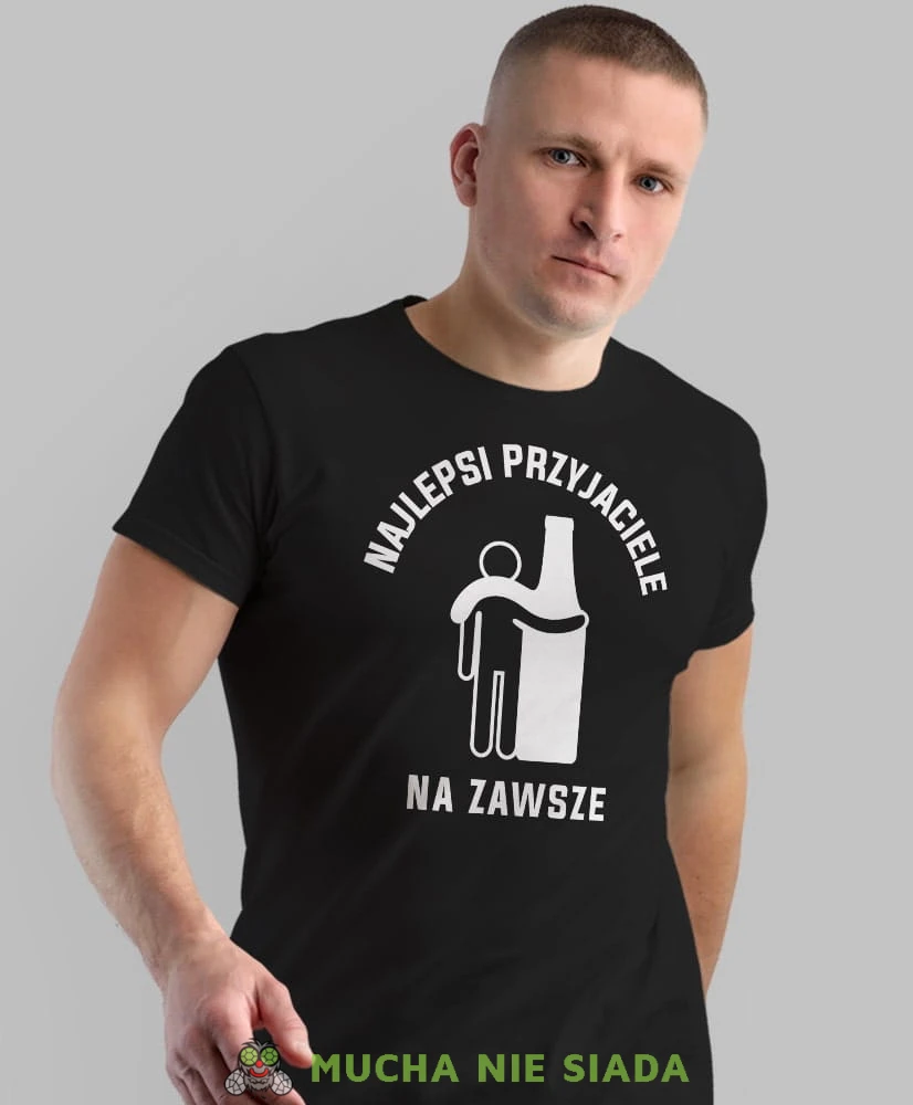 najlepsi przyjaciele na zawsze, czarna męska koszulka z nadrukiem na co dzień, na prezent, fajna koszulka, dla chłopaka, dla męża, dla kolegi, mucha nie siada-min.jpg