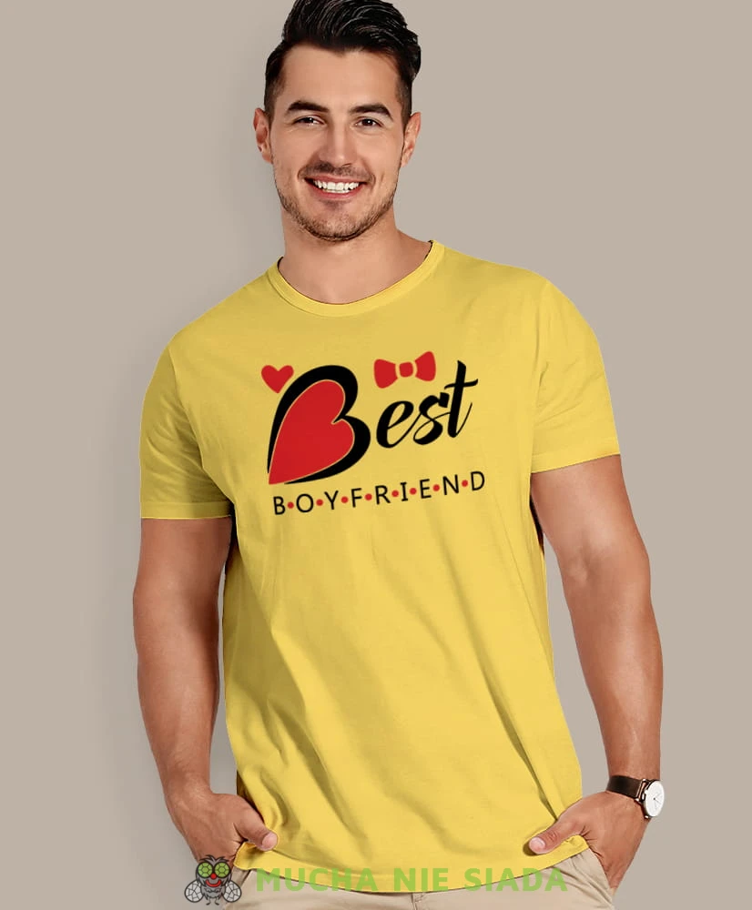 best boyfriend, żółta męska koszulka z nadrukiem na co dzień, na prezent, fajna koszulka, dla chłopaka, dla męża, mucha nie siada.jpg