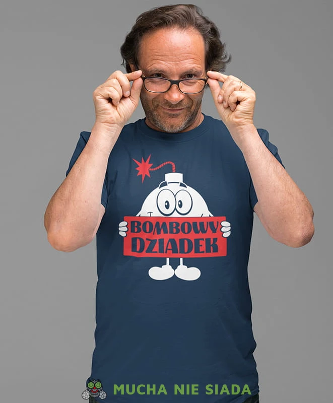 bombowy dziadek, granatowa koszulka męska dla dziadka, na urodziny, na dzień dziadka, na prezent, mucha nie siada.jpg