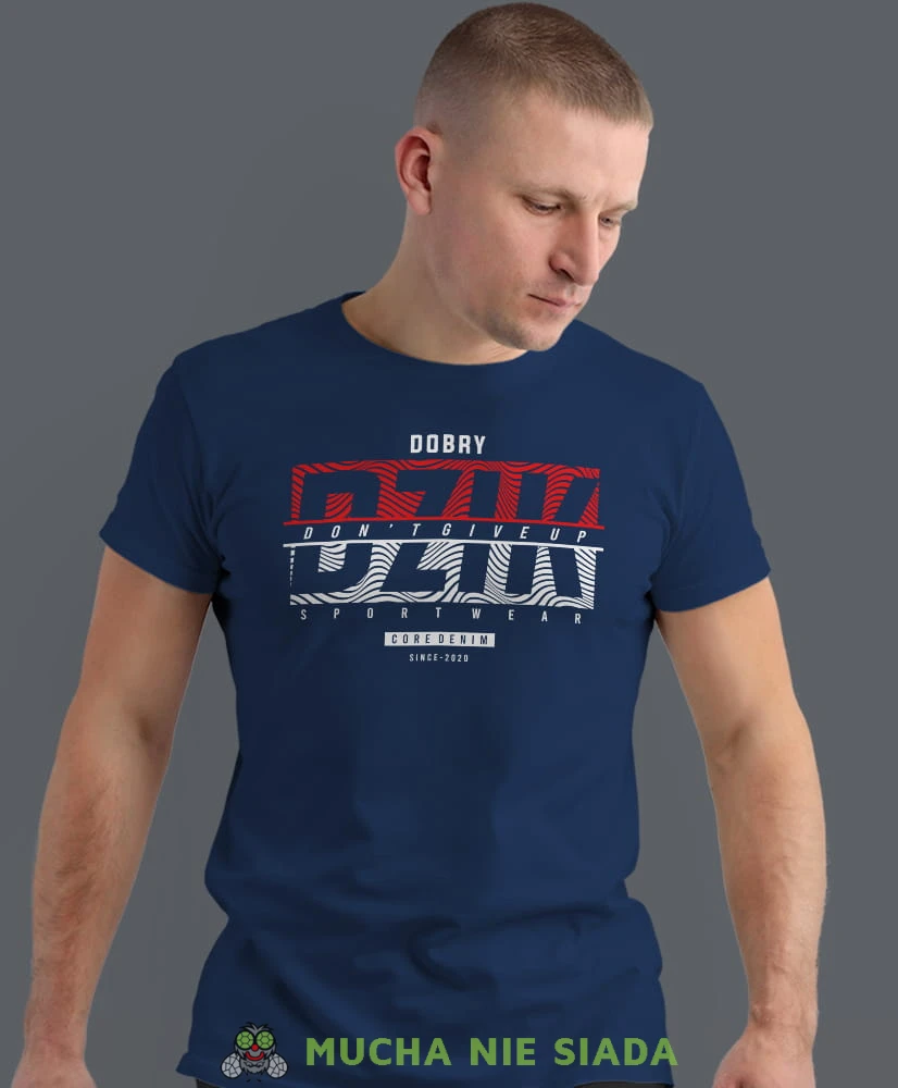 dobry dzik don't give up, granatowa koszulka na siłownię, męska koszulka, koszulka sportowa, na sport, gym, na siłownię mucha nie siada.jpg
