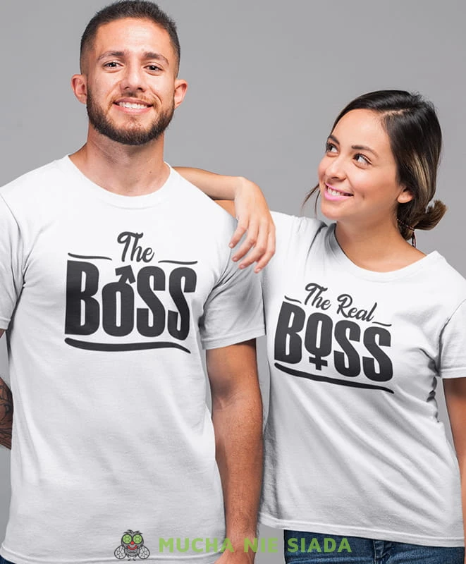 the boss the real boss, białe koszulki dla par, dla męża, dla żony, walentynki, fajne koszulki, t-shirty dla par, dla chłopaka, dla dziewczyny, mucha nie siada.jpg