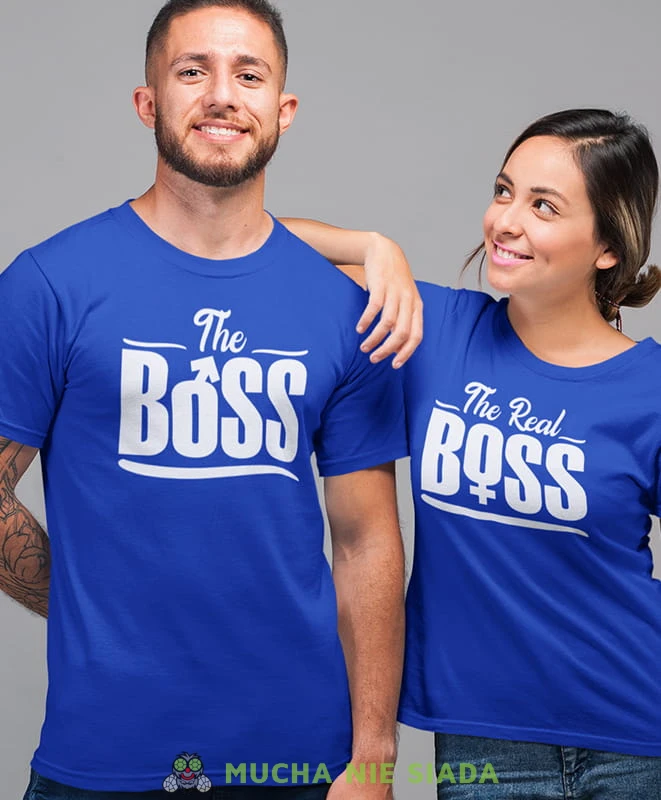 the boss the real boss, niebieskie koszulki dla par, dla męża, dla żony, walentynki, fajne koszulki, t-shirty dla par, dla chłopaka, dla dziewczyny, mucha nie siada.jpg