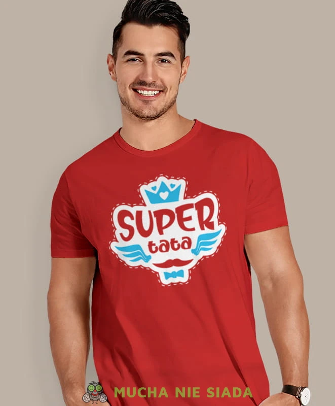 super tata, czerwona koszulka, dzień taty, koszulka dla ojca, koszulka na dzień ojca, t-shirt dla taty, prezent dla taty, koszulka męska, mucha nie siada.jpg