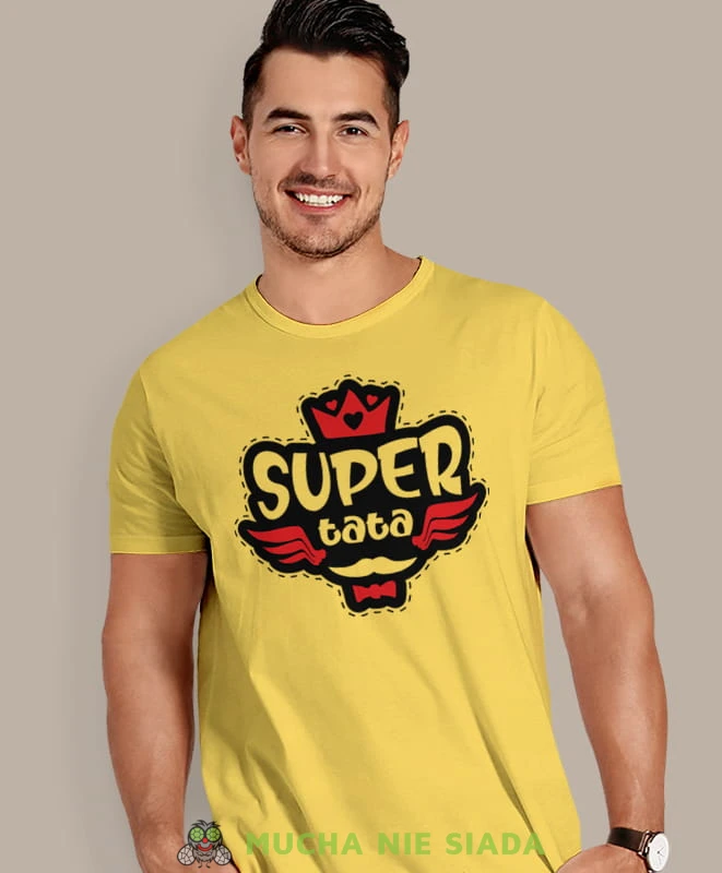 super tata, żółta koszulka, dzień taty, koszulka dla ojca, koszulka na dzień ojca, t-shirt dla taty, prezent dla taty, koszulka męska, mucha nie siada.jpg