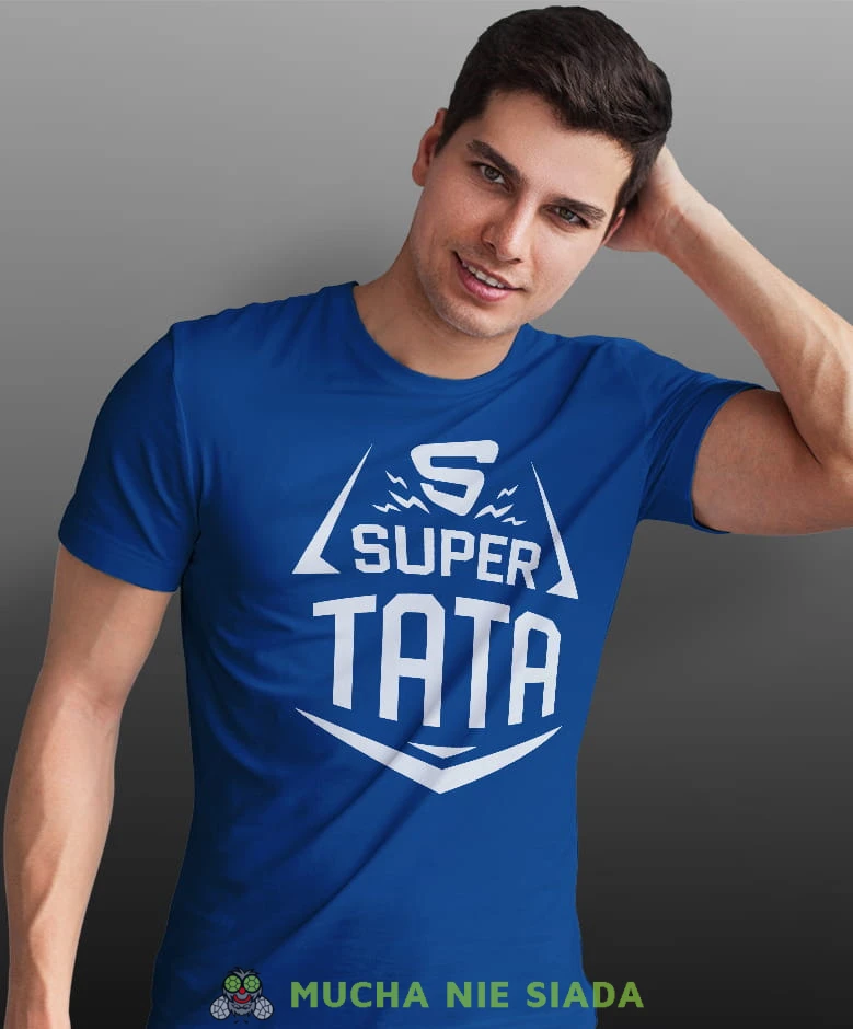 s super tata, niebieska koszulka, dzień taty, koszulka dla ojca, koszulka na dzień ojca, t-shirt dla taty, prezent dla taty, koszulka męska, mucha nie siada.jpg