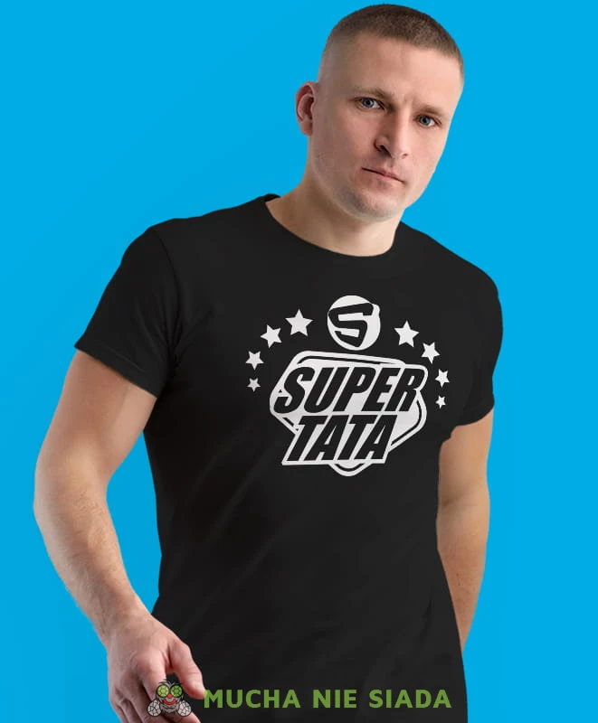 s jak super tata, czarna koszulka, dzień taty, koszulka dla ojca, koszulka na dzień ojca, t-shirt dla taty, prezent dla taty, koszulka męska, mucha nie siada.jpg