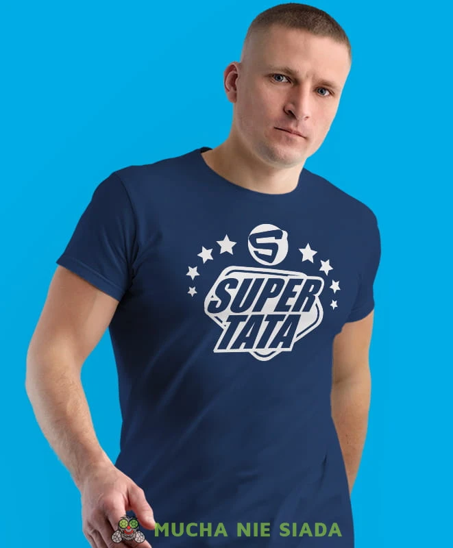 s jak super tata, granatowa koszulka, dzień taty, koszulka dla ojca, koszulka na dzień ojca, t-shirt dla taty, prezent dla taty, koszulka męska, mucha nie siada.jpg