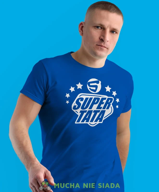 s jak super tata, niebieska koszulka, dzień taty, koszulka dla ojca, koszulka na dzień ojca, t-shirt dla taty, prezent dla taty, koszulka męska, mucha nie siada.jpg