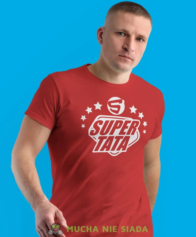 s jak super tata, czerwona koszulka, dzień taty, koszulka dla ojca, koszulka na dzień ojca, t-shirt dla taty, prezent dla taty, koszulka męska, mucha nie siada.jpg
