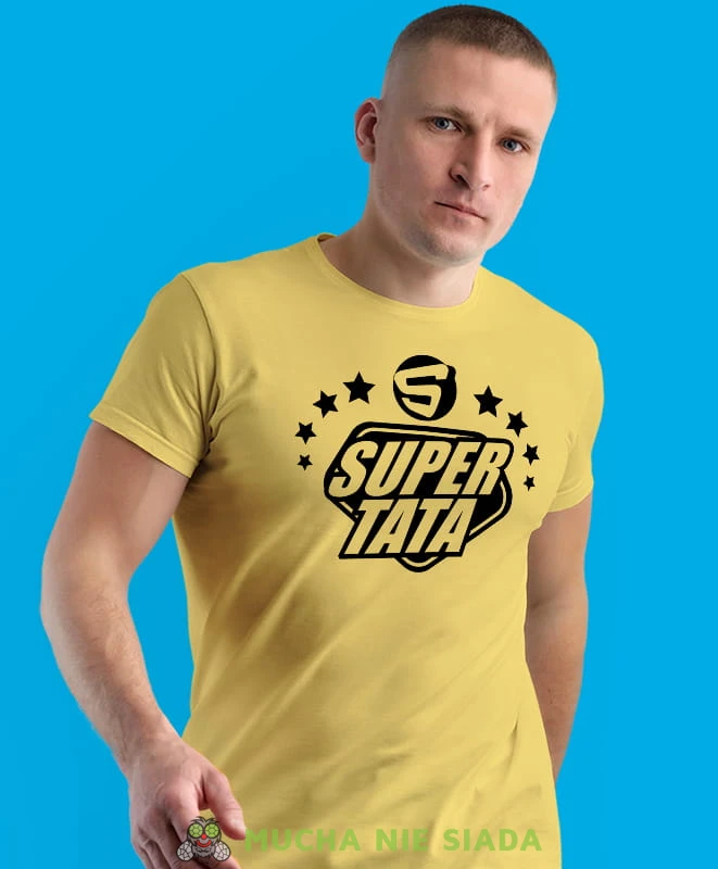 s jak super tata, żółta koszulka, dzień taty, koszulka dla ojca, koszulka na dzień ojca, t-shirt dla taty, prezent dla taty, koszulka męska, mucha nie siada.jpg