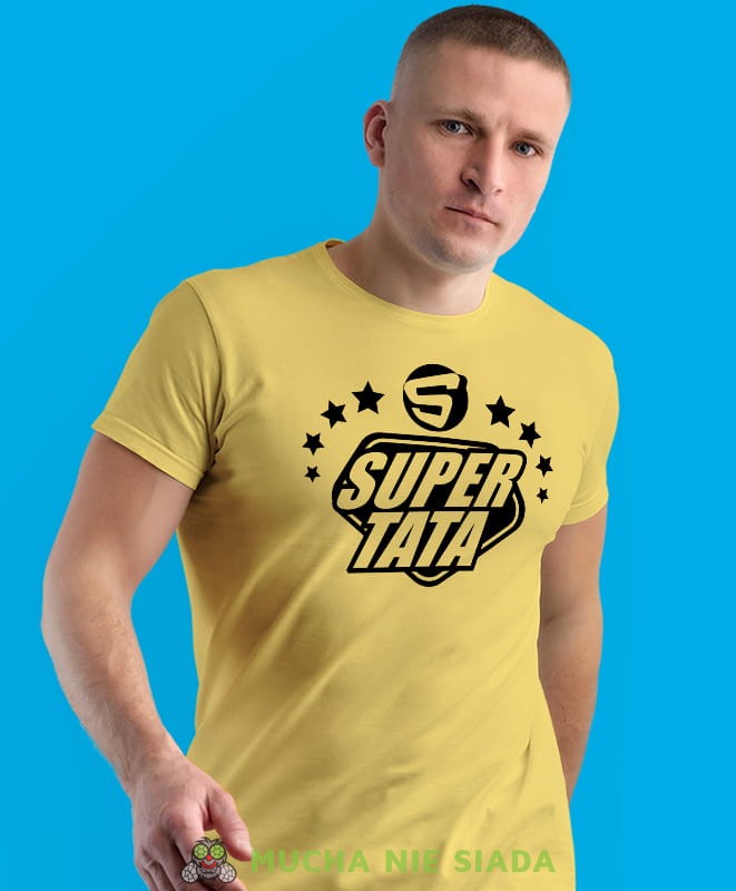 s jak super tata, żółta koszulka, dzień taty, koszulka dla ojca, koszulka na dzień ojca, t-shirt dla taty, prezent dla taty, koszulka męska, mucha nie siada.jpg