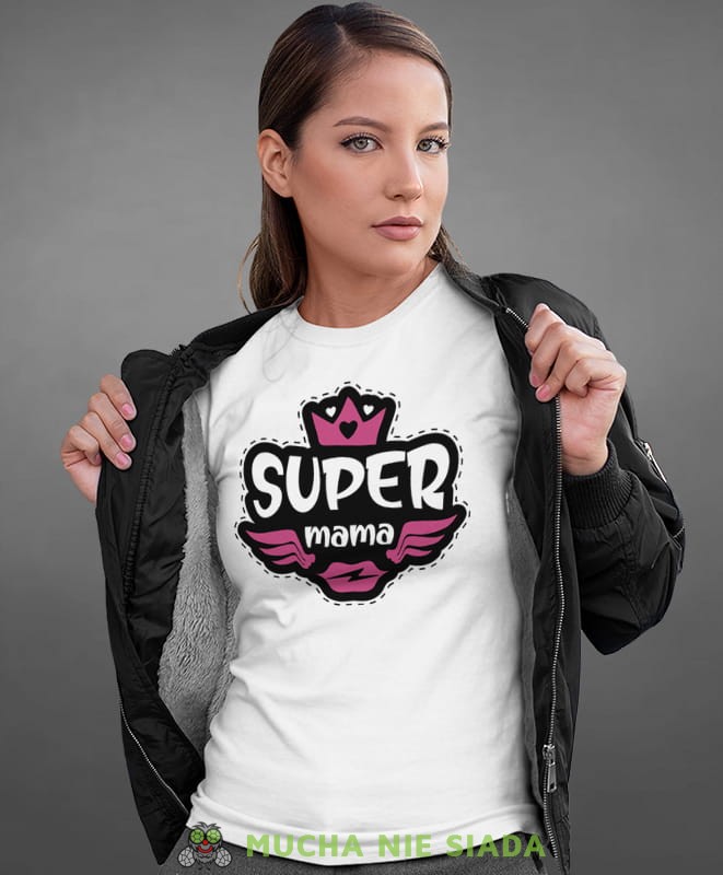 Koszulka Dla Mamy - Super Mama Korona Usta - Na prezent na Dzień Mamy lub urodziny Damska Koszulka