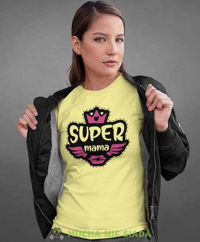 super mama, żółta koszulka dla mamy, mama, na prezent dla mamy, na prezent, koszulki dla mamy, dzień matki, mucha nie siada.jpg