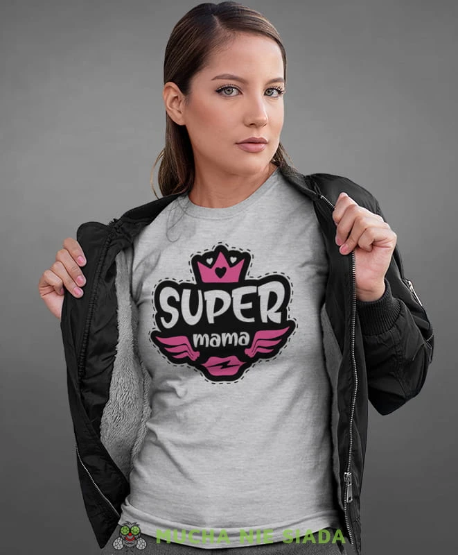 super mama, szara koszulka dla mamy, mama, na prezent dla mamy, na prezent, koszulki dla mamy, dzień matki, mucha nie siada.jpg