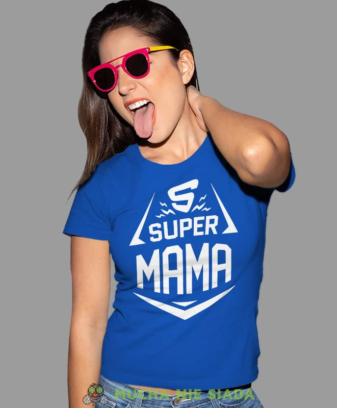 Super Mama koszulka dla mamy, niebieska koszulka, mama, na prezent dla mamy, na prezent, koszulki dla mamy, dzień matki, mucha nie siada.jpg