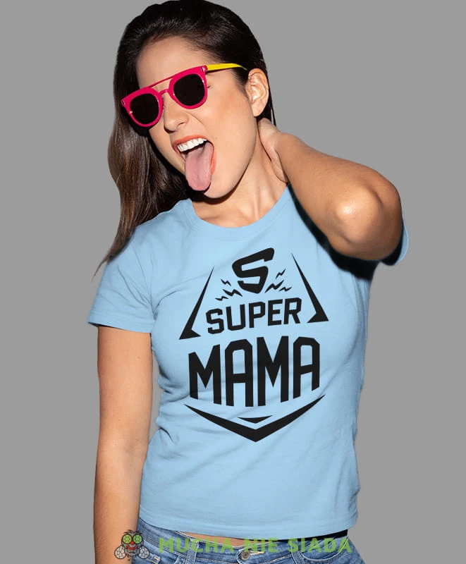 Super Mama koszulka dla mamy, jasnoniebieska koszulka, mama, na prezent dla mamy, na prezent, koszulki dla mamy, dzień matki, mucha nie siada.jpg