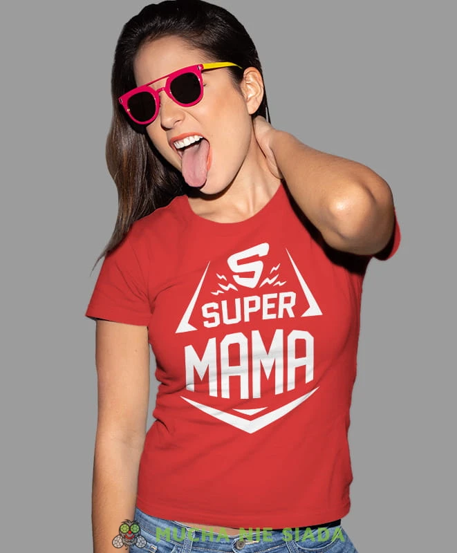 Super Mama koszulka dla mamy, czerwona koszulka, mama, na prezent dla mamy, na prezent, koszulki dla mamy, dzień matki, mucha nie siada.jpg