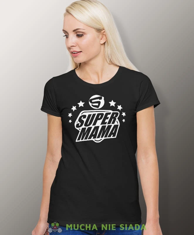 S jak Super Mama, czarna koszulka dla mamy, mama, na prezent dla mamy, na prezent, koszulki dla mamy, dzień matki, mucha nie siada.jpg