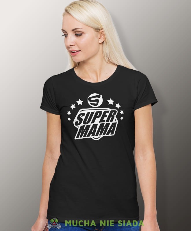 S jak Super Mama, czarna koszulka dla mamy, mama, na prezent dla mamy, na prezent, koszulki dla mamy, dzień matki, mucha nie siada.jpg