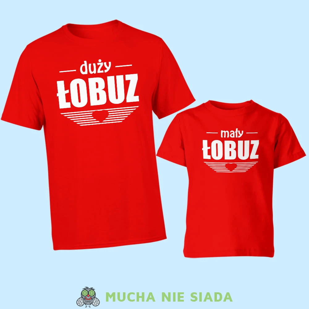 duży łobuz mały łobuz, zestaw czerwonych koszulek dla taty i syna, na prezent, fajne koszulki, mucha nie siada, rodzina.jpg