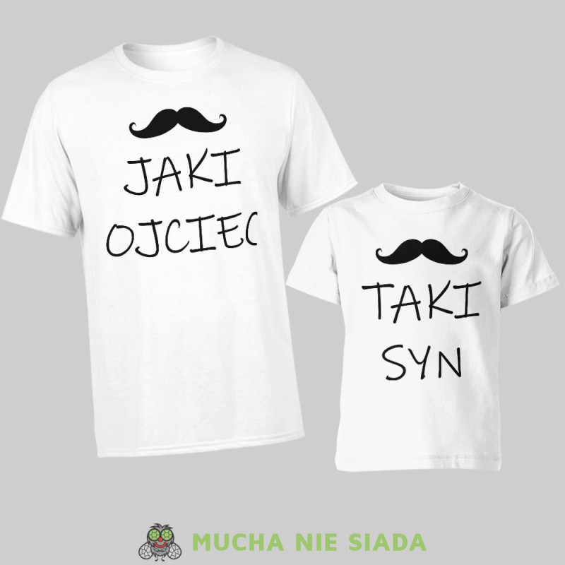 jaki ojciec taki syn, zestaw białych koszulek dla taty i syna, na prezent, fajne koszulki, mucha nie siada, rodzina.jpg