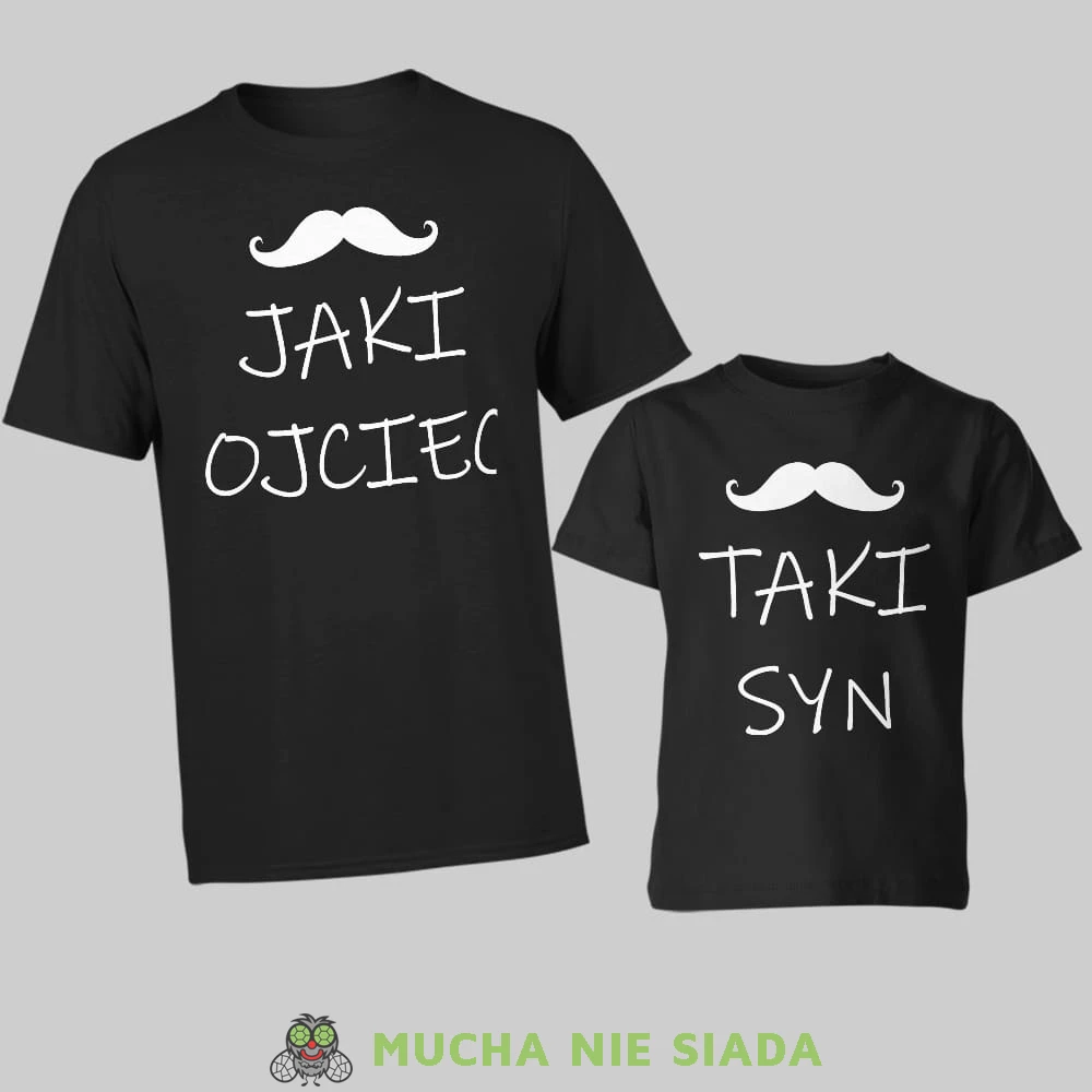 jaki ojciec taki syn, zestaw czarnych koszulek dla taty i syna, na prezent, fajne koszulki, mucha nie siada, rodzina.jpg
